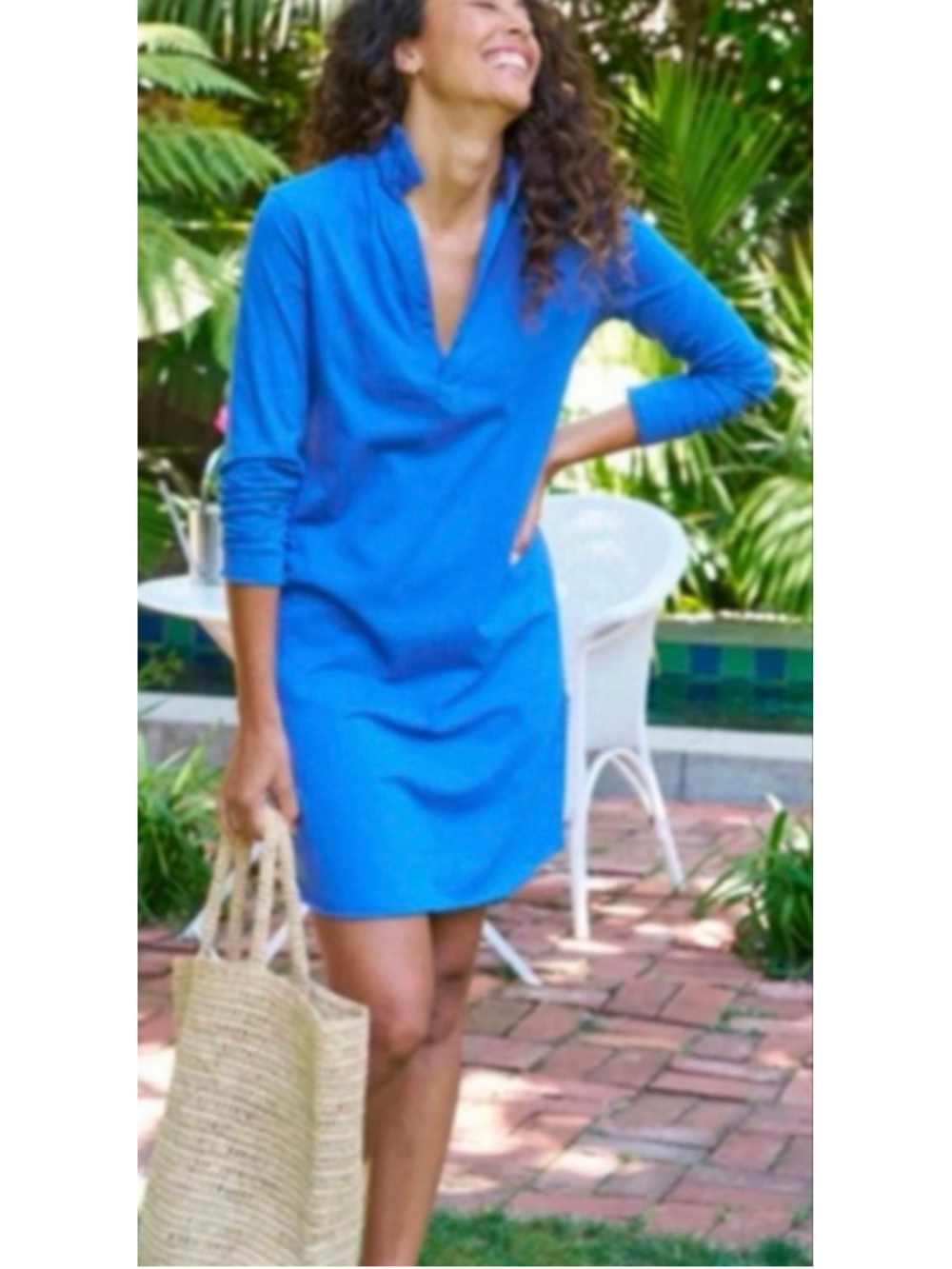 New Frank & Eileen Nicole Blue Popover Henley Dress L